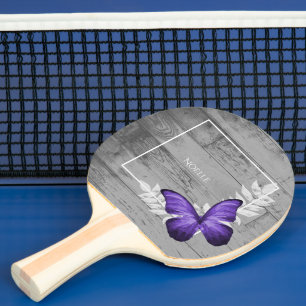 Purple Butterfly Rustic Ping Pong Paddle