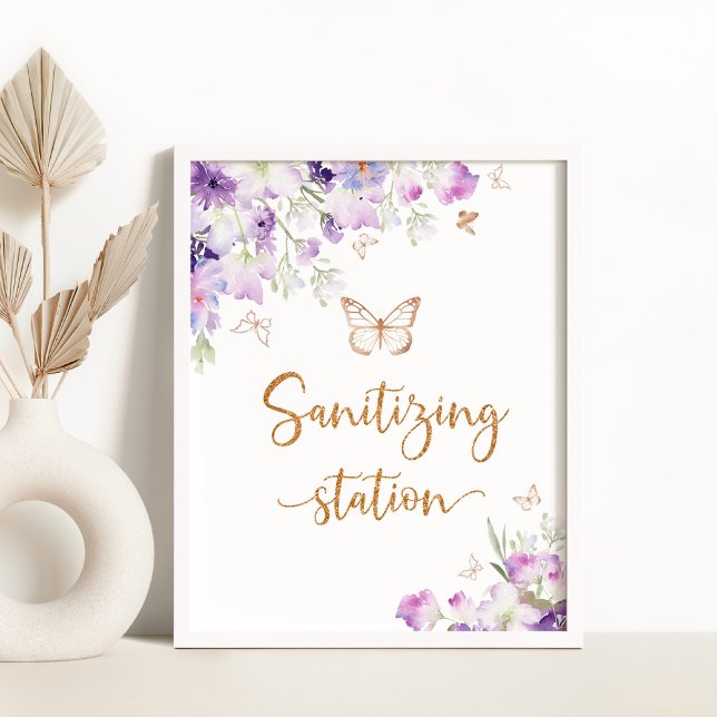 Purple butterfly Sanitizing Station Poster (Creator Uploaded)
