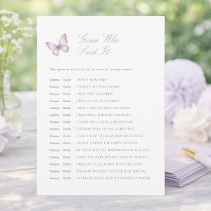 Purple Butterfly Shower Guess Who Said It Card