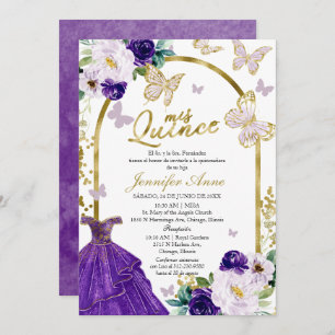 Purple Butterfly Spanish Quinceanera Invitations