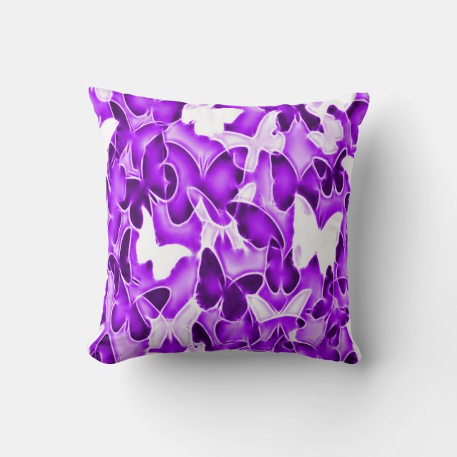 Purple Butterfly Sparkle Camo Plush Throw Pillow (Front)
