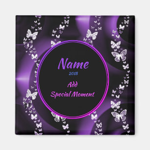 Purple Butterfly Swirl, Add Name and Date Magnet