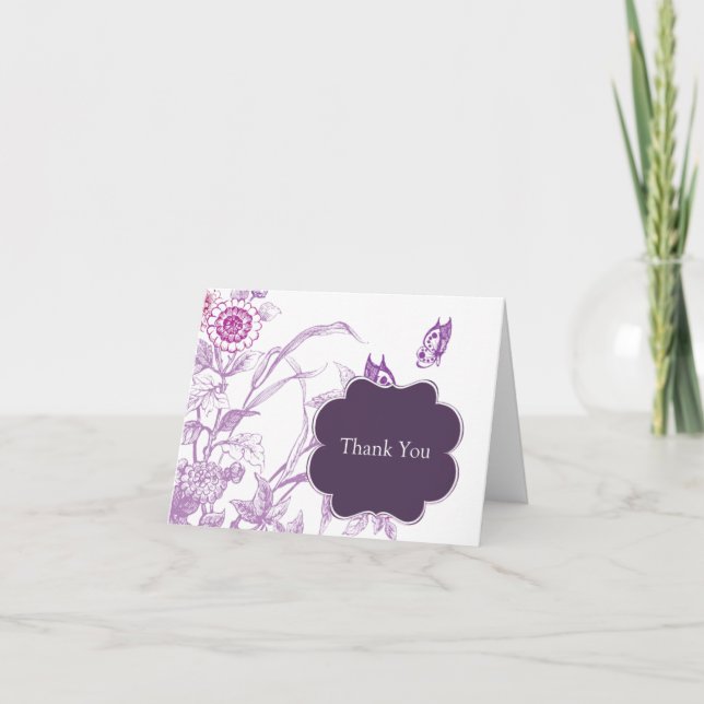Purple Butterfly Thank You Note Card (Front)