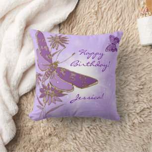 Purple Butterfly Throw Pillow