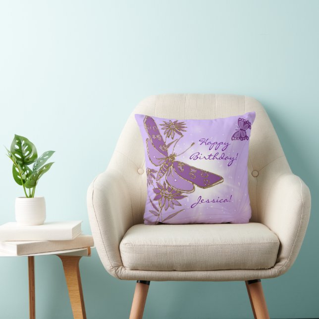 Purple Butterfly Throw Pillow (Chair)