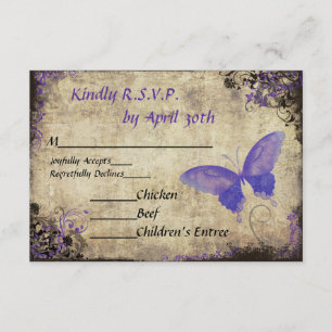 Purple Butterfly Vintage Wedding RSVP Invitation