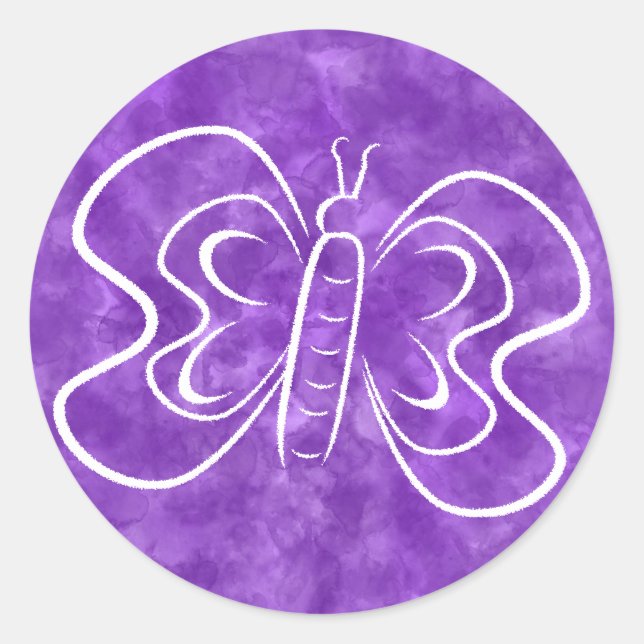 Purple Butterfly Watercolor Art Custom Classic Round Sticker (Front)