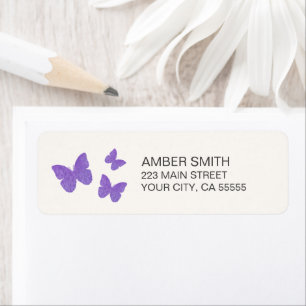 Purple Butterfly Watercolor Nature Return Address Label