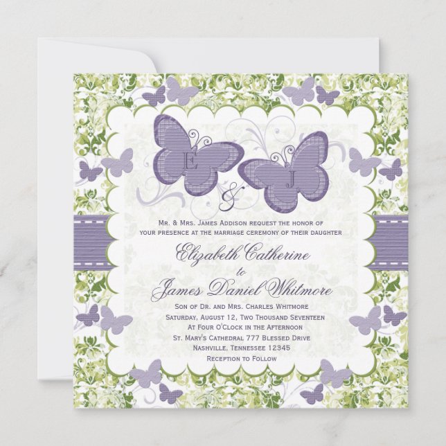 Purple Butterfly Wedding Invitations (Front)