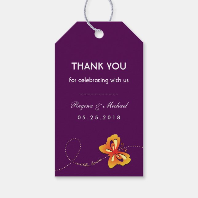 Purple Butterfly Wedding Party Favour Gift Tag (Front)