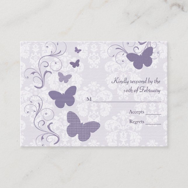 Purple Butterfly Wedding RSVP Cards (Front)