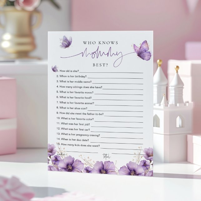 Purple Butterfly Who knows Mummy best? Game Card (Creator Uploaded)