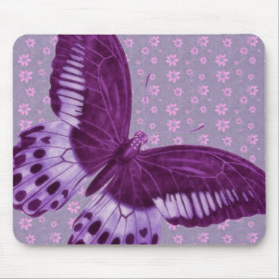 Purple Butterfly with Floral Pattern Mouse Pad