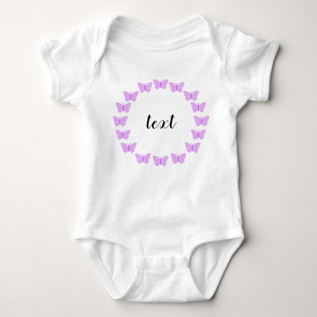 Purple Butterfly Wreath with Customisable Text Baby Bodysuit (Front)