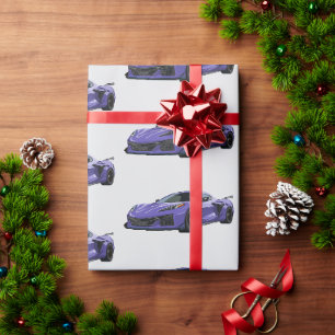 Purple C8 Corvette Sports Car Hand Drawn Wrapping Paper