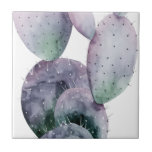 Purple Cactus Ceramic Tile<br><div class="desc">"Purple Cactus I" by Grace Popp. Features a purple watercolor cactus against a white background.</div>