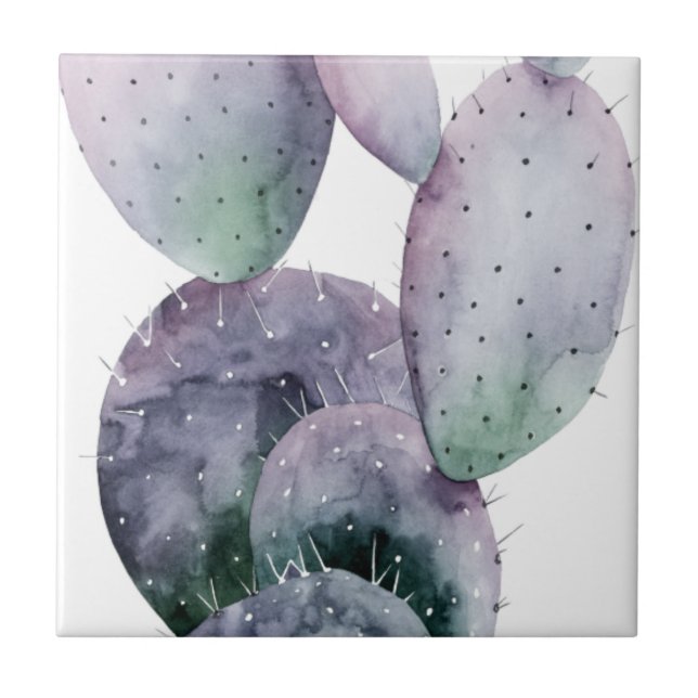 Purple Cactus Ceramic Tile (Front)