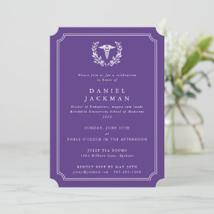 Purple Caduceus+Laurel Medical School Graduation Invitation