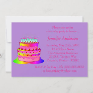 Purple Cake Candles Birthday Party Invitation