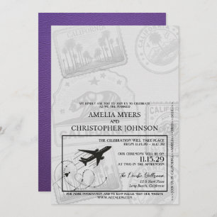 Purple California Passport Wedding Invitation