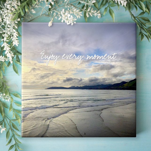 Purple California Sunset Photo Enjoy Every Moment Ceramic Tile (Creator Uploaded)