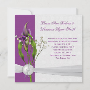 Purple Calla Lilies White Damask Post Wedding Invitation
