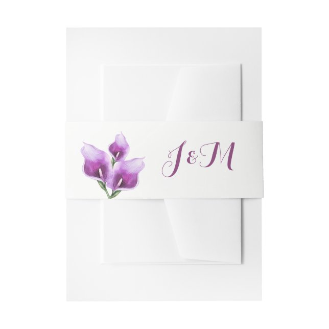 Purple Calla Lillies Monogram Floral Wedding Invitation Belly Band (Front Example)