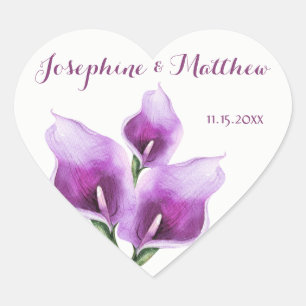 Purple Calla Lillies Watercolor Wedding Stickers