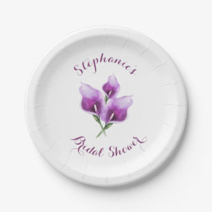Purple Calla Lily Floral Bridal Shower Paper Plate