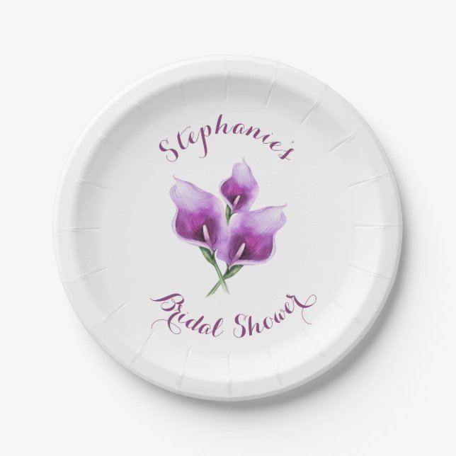 Purple Calla Lily Floral Bridal Shower Paper Plate (Front)
