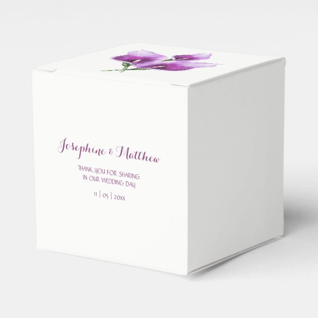 Purple Calla Lily Floral Wedding Favour Box (Front Side)
