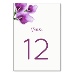 Purple Calla Lily Table Number Cards