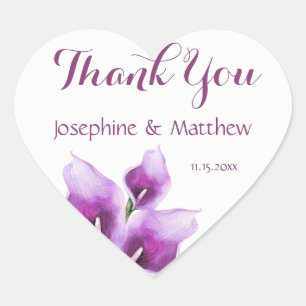Purple Calla Lily Watercolor Wedding Thank You Heart Sticker
