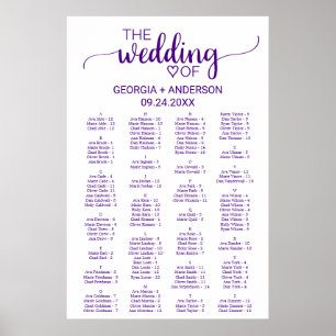 Purple Calligraphy Alphabetical Seating Chart