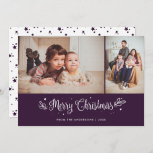 Purple Calligraphy Merry Christmas Photo Cards