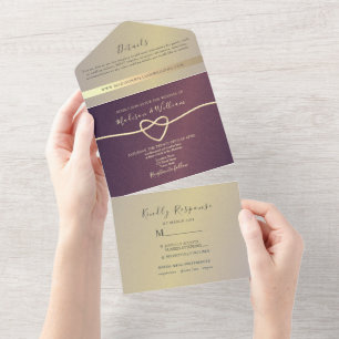 Purple Calligraphy Wedding All In One Invitation