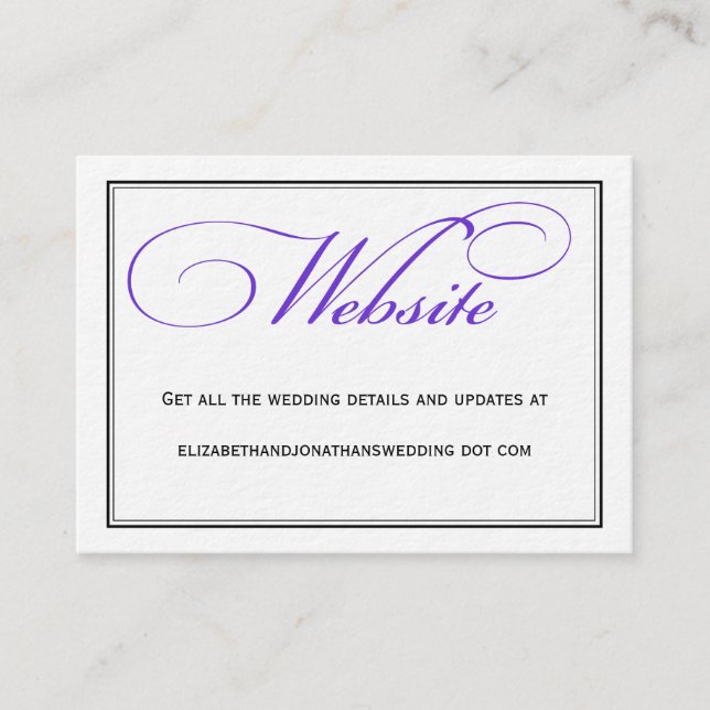 Purple Calligraphy Wedding Website Information Enclosure Card (Front)