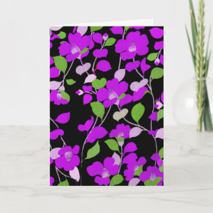 PURPLE CAMELLIAS,WHITE GREEN LEAVES BLACK Floral Holiday Card