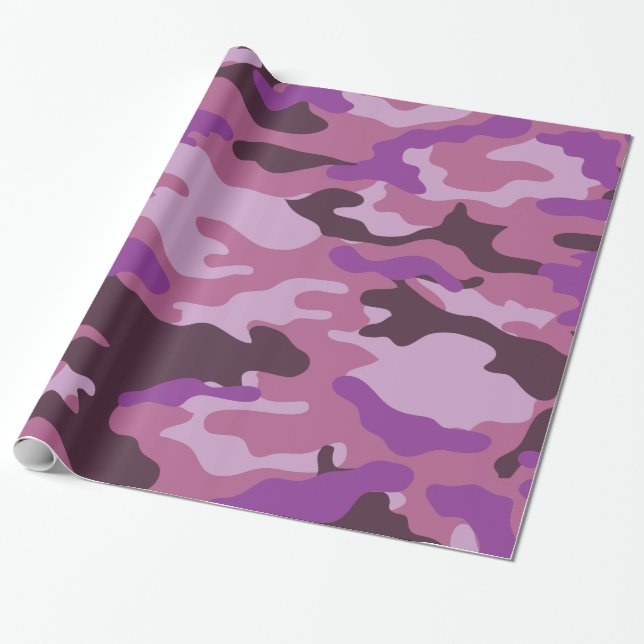 Purple Camo Camouflage Wrapping Paper (Unrolled)