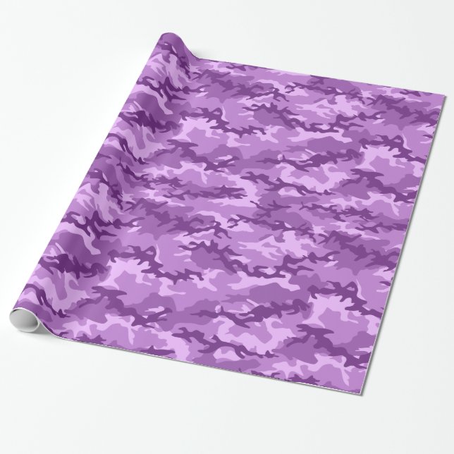 Purple Camo Camouflage Wrapping Paper (Unrolled)