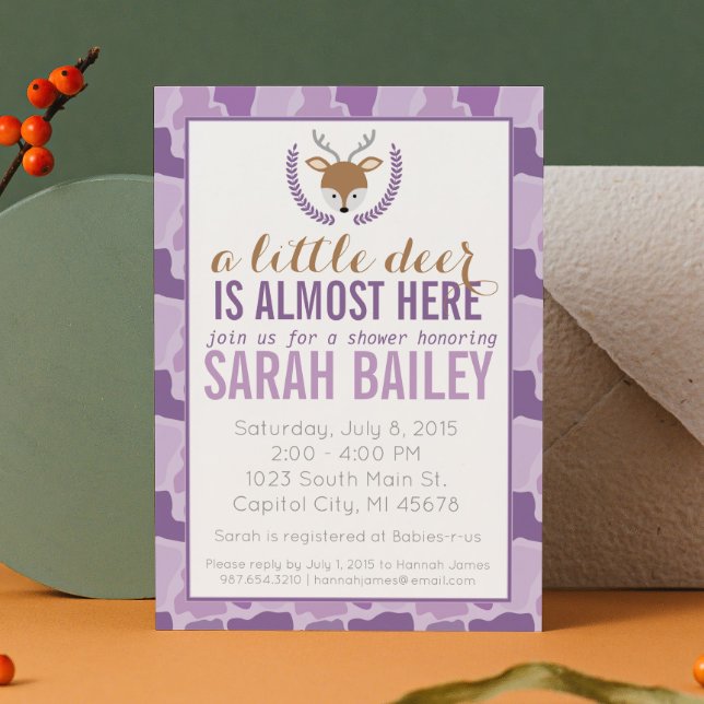 Purple Camo Little Deer Baby Shower Invite (Creator Uploaded)