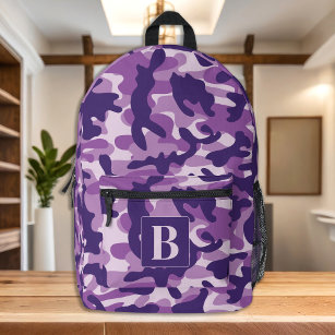 Purple Camo Personalised Girly Monogram Camouflage Printed Backpack