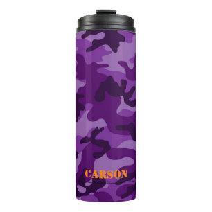 Purple Camo Sports Modern Orange NAME Travel Thermal Tumbler