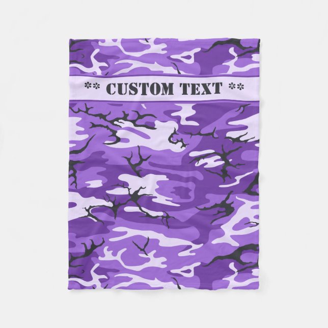 Purple Camo w/ Custom Text Fleece Blanket (Front)