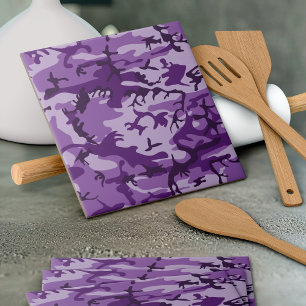 Purple Camouflage, Military, Army Ceramic Tile