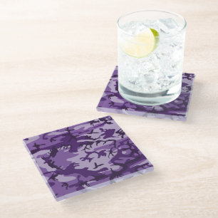 Purple Camouflage, Military, Army Glass Coaster