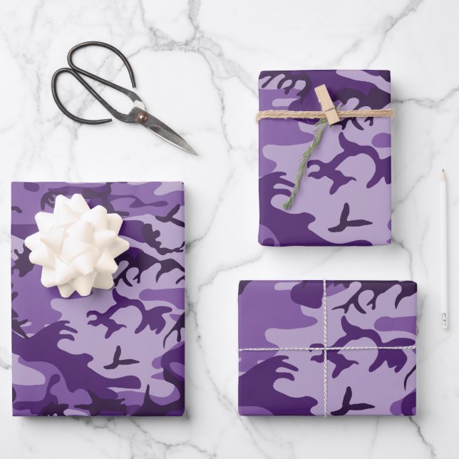 Purple Camouflage, Military, Army Wrapping Paper Sheet (Front)