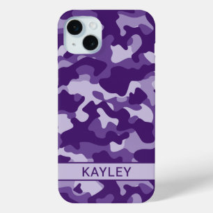 Purple Camouflage Personalised iPhone 15 Mini Case