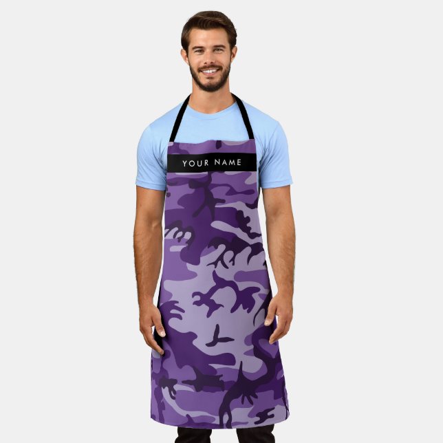 Purple Camouflage Your name Personalise Apron (Worn)