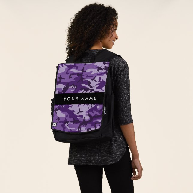 Purple Camouflage Your name Personalise Backpack (Worn)